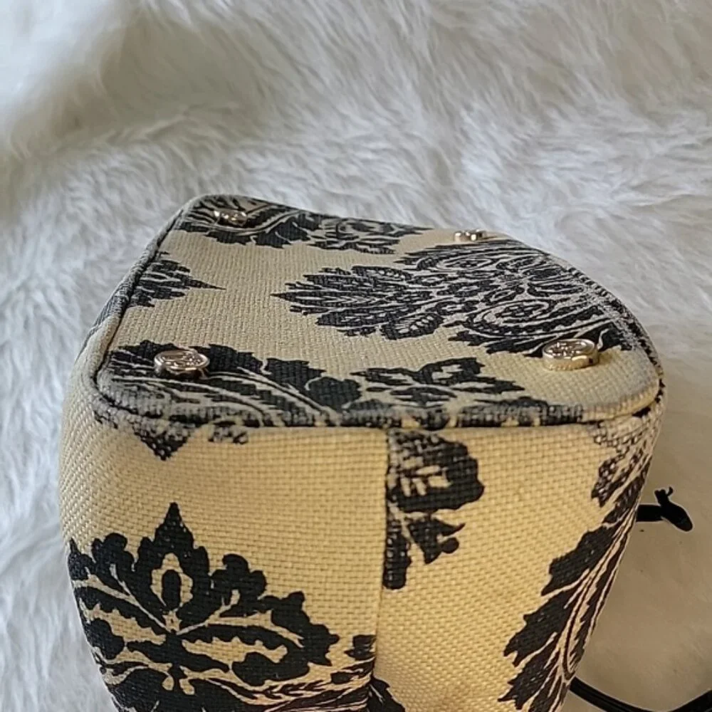 SPARTINA 449 Black Tan Linen Damask Print Single‎ Handle Drawstring Bucket Bag